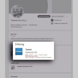 En Systematic-ansats LinkedIn-profil viser, at han har været træner for Systematic i Emiraterne siden december 2017.
